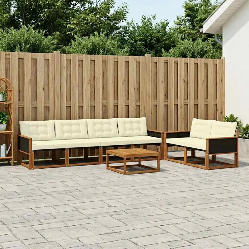 Conjunto de sofás de exterior con cojín 7 pcs Natural y Crema