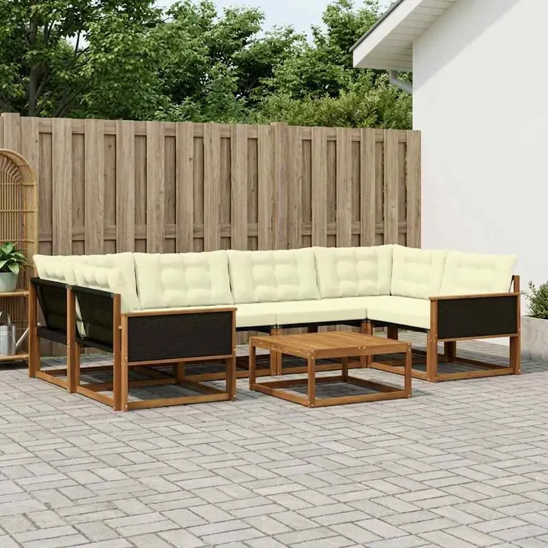 Conjunto de sofás de exterior con cojín 7 pcs Natural y Crema