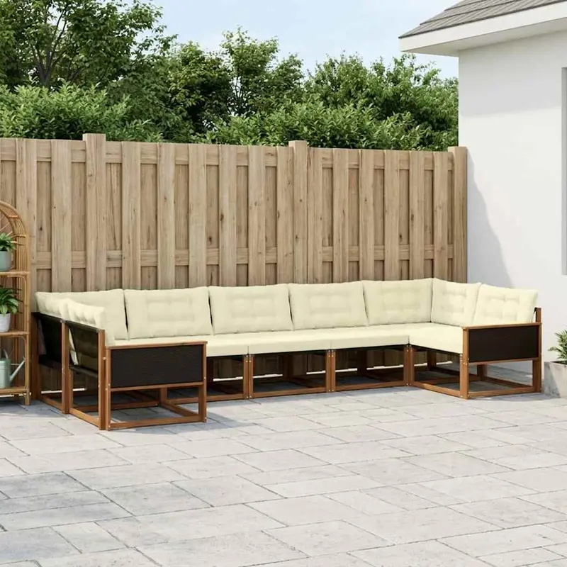 Conjunto de sofás de exterior con cojín 7 pcs Natural y Crema