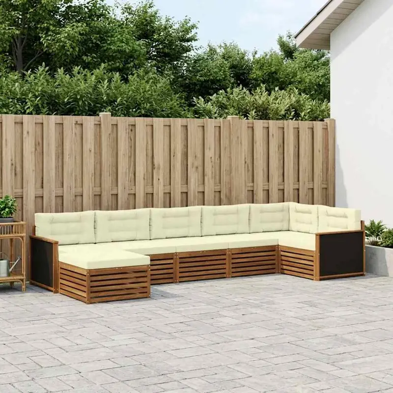 Conjunto de sofás de exterior con cojín 7 pcs Natural y Crema