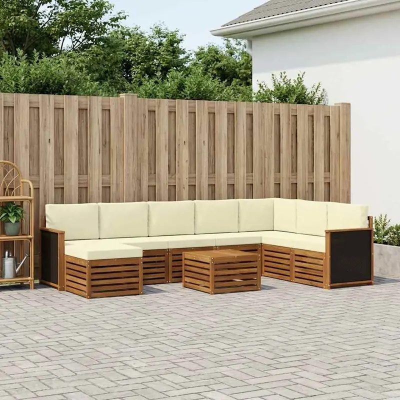 Conjunto de sofás de exterior con cojín 7 pcs Natural y Crema