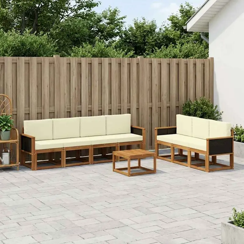 Conjunto de sofás de exterior con cojín 7 pcs Natural y Crema