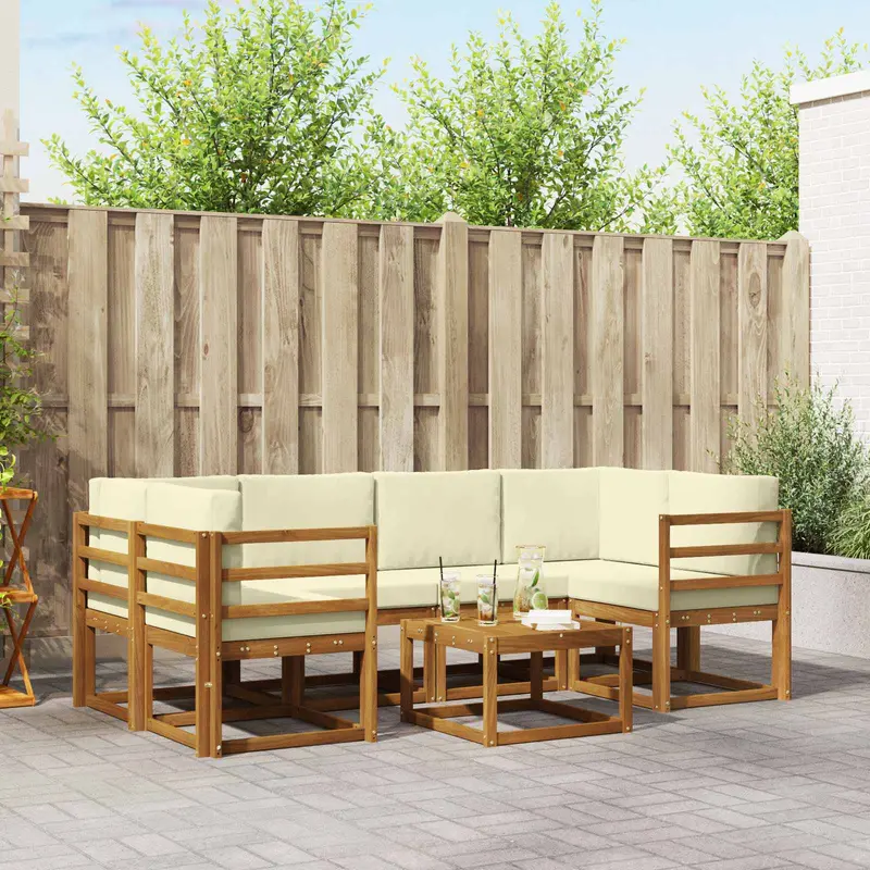 Conjunto de sofás de exterior con cojín 7 pcs Natural y Crema