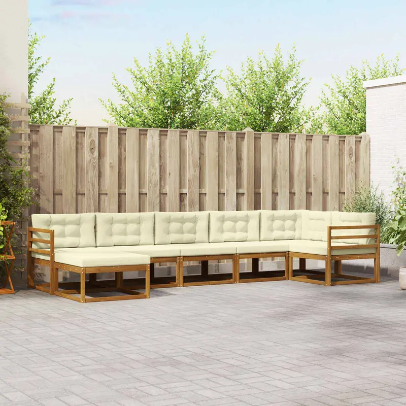 Conjunto de sofás de exterior con cojín 7 pcs Natural y Crema