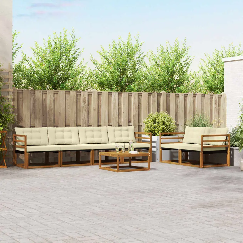 Conjunto de sofás de exterior con cojín 7 pcs Natural y Crema