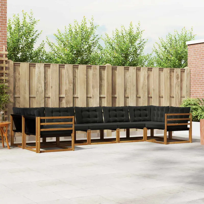 Conjunto de sofás de exterior con cojín 7 pcs Natural y negro