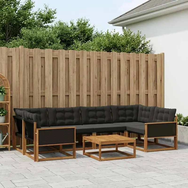 Conjunto de sofás de exterior con cojín 7 pcs Natural y negro