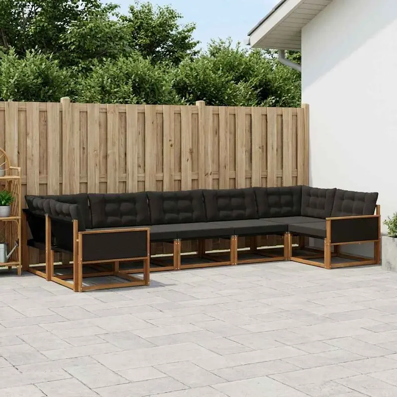Conjunto de sofás de exterior con cojín 7 pcs Natural y negro