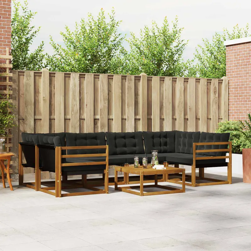 Conjunto de sofás de exterior con cojín 7 pcs Natural y negro