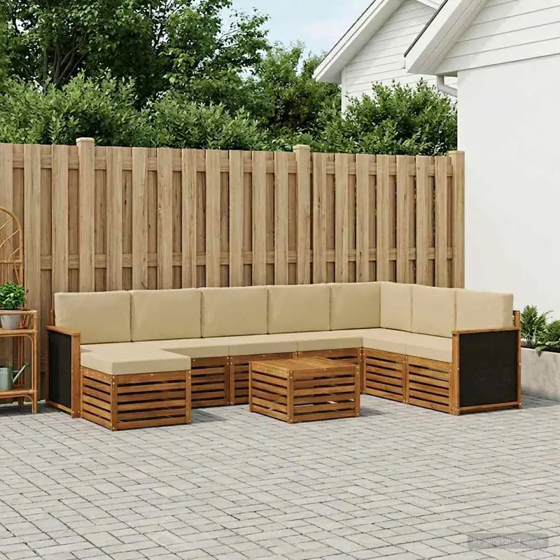 Conjunto de sofás de exterior con cojín 7 pcs Natural