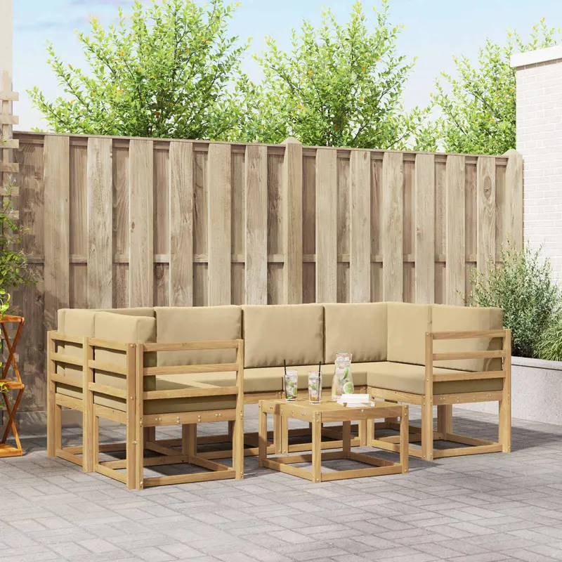Conjunto de sofás de exterior con cojín 7 pcs y Beige