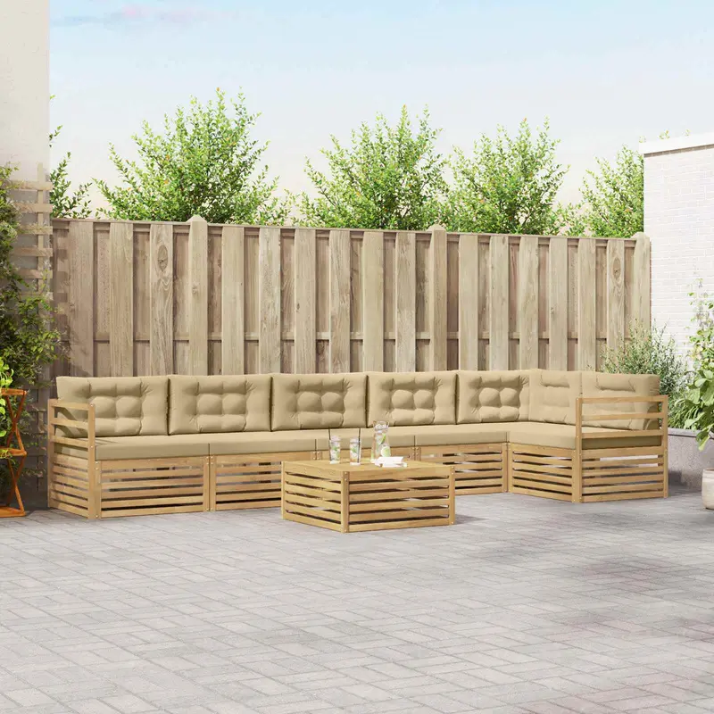 Conjunto de sofás de exterior con cojín 7 pcs y Beige Poliéster