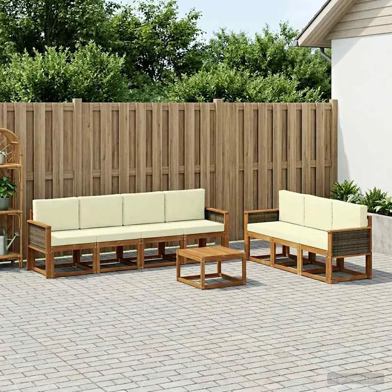 Conjunto de sofás de exterior con cojín 7 pcs