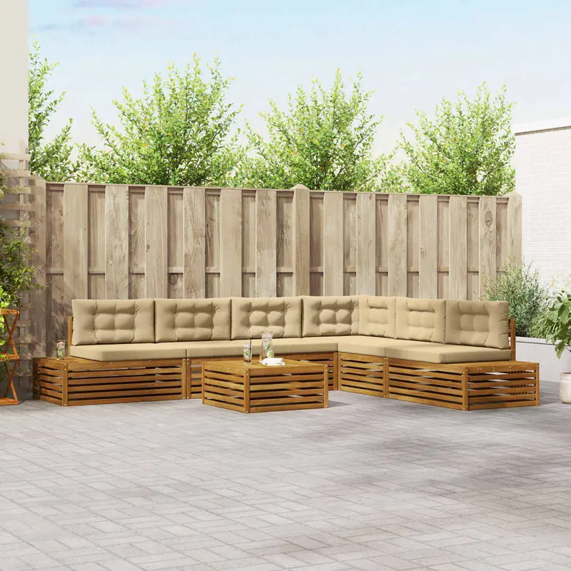 Conjunto de sofás de exterior con cojín 7 Pieza Natural y Beige