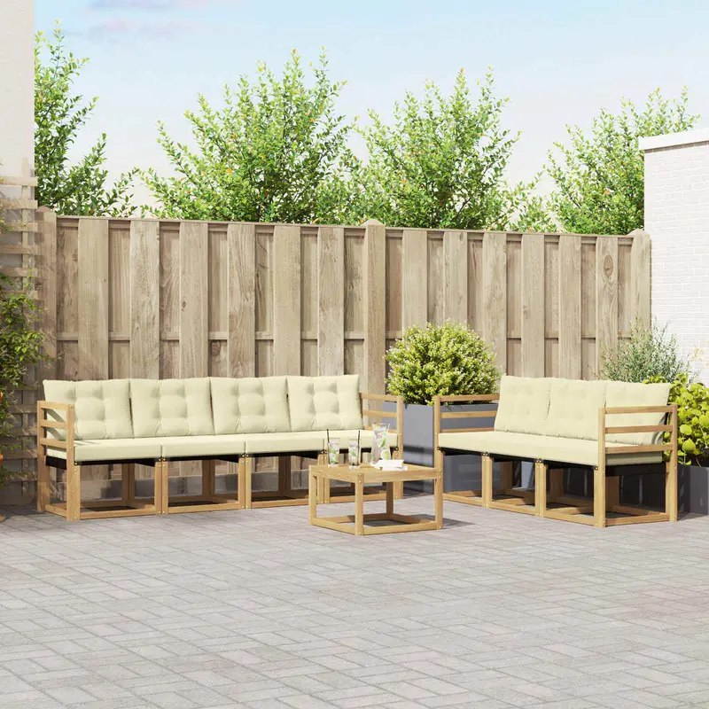 Conjunto de sofás de exterior con cojín 8 pcs Blanco y Crema
