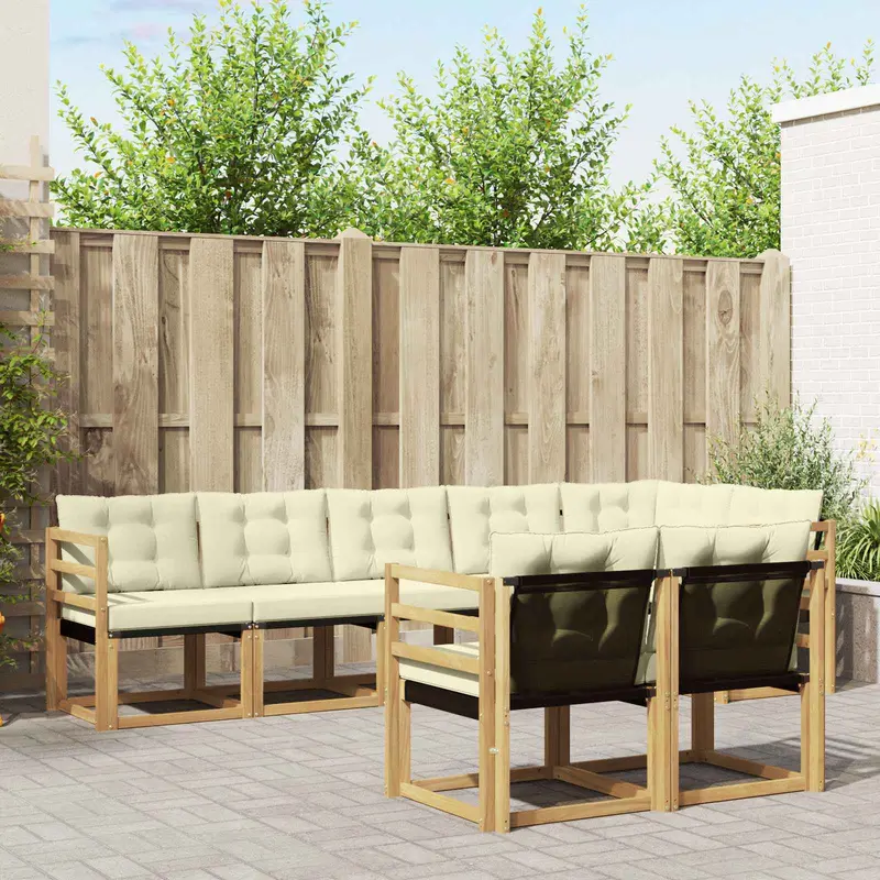 Conjunto de sofás de exterior con cojín 8 pcs Blanco y Crema
