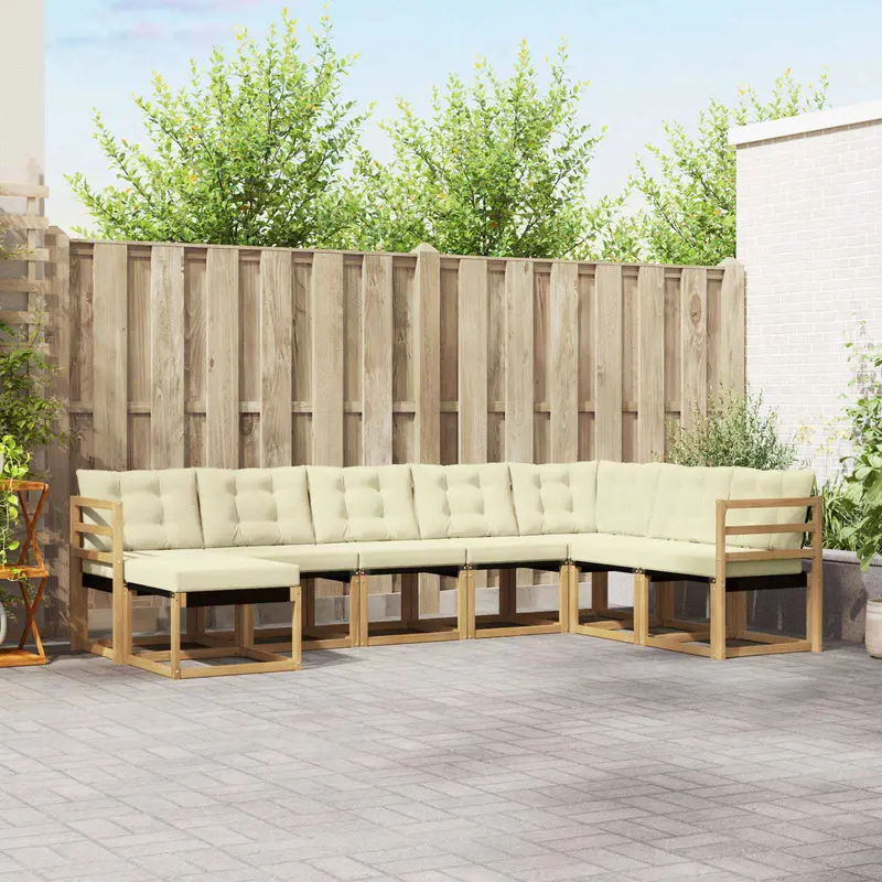 Conjunto de sofás de exterior con cojín 8 pcs Blanco y Crema