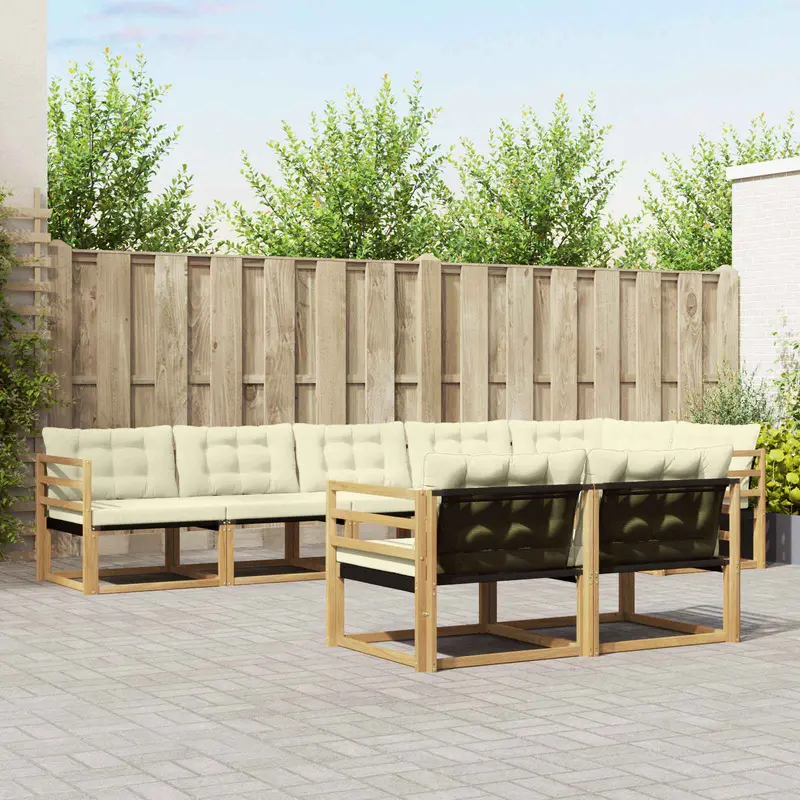 Conjunto de sofás de exterior con cojín 8 pcs Blanco y Crema