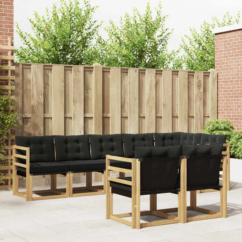 Conjunto de sofás de exterior con cojín 8 pcs Blanco y Negro