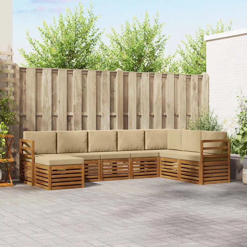 Conjunto de sofás de exterior con cojín 8 pcs Natural y Beige