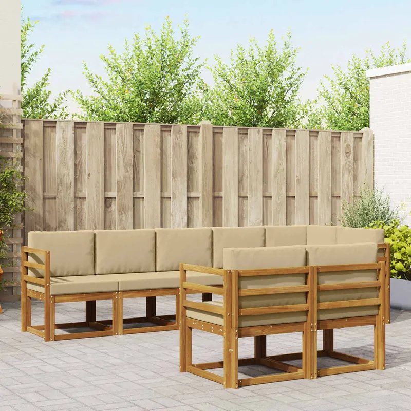Conjunto de sofás de exterior con cojín 8 pcs Natural y Beige