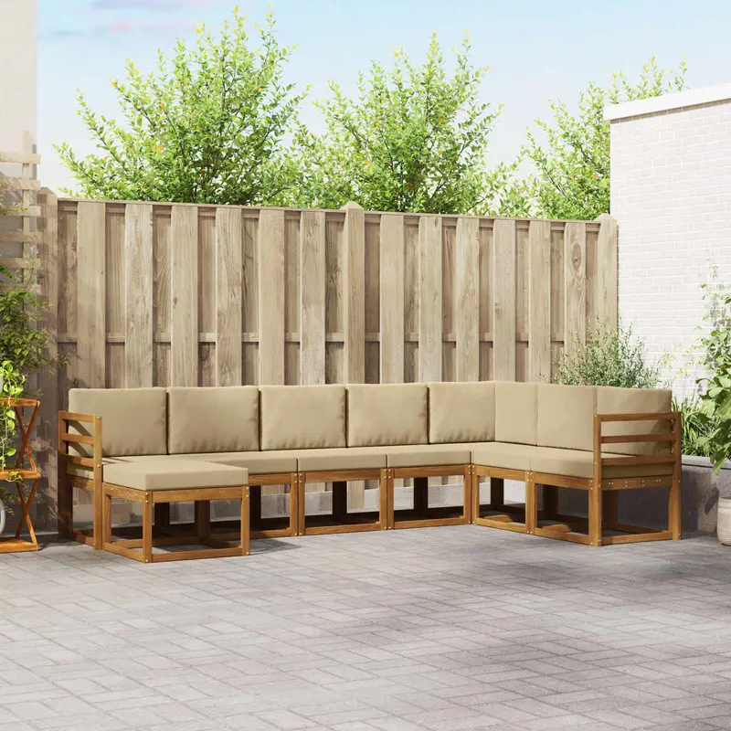 Conjunto de sofás de exterior con cojín 8 pcs Natural y Beige