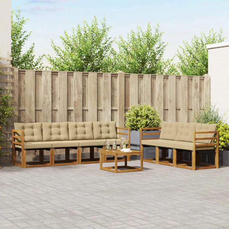 Conjunto de sofás de exterior con cojín 8 pcs Natural y Beige