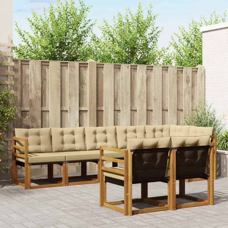 Conjunto de sofás de exterior con cojín 8 pcs Natural y Beige