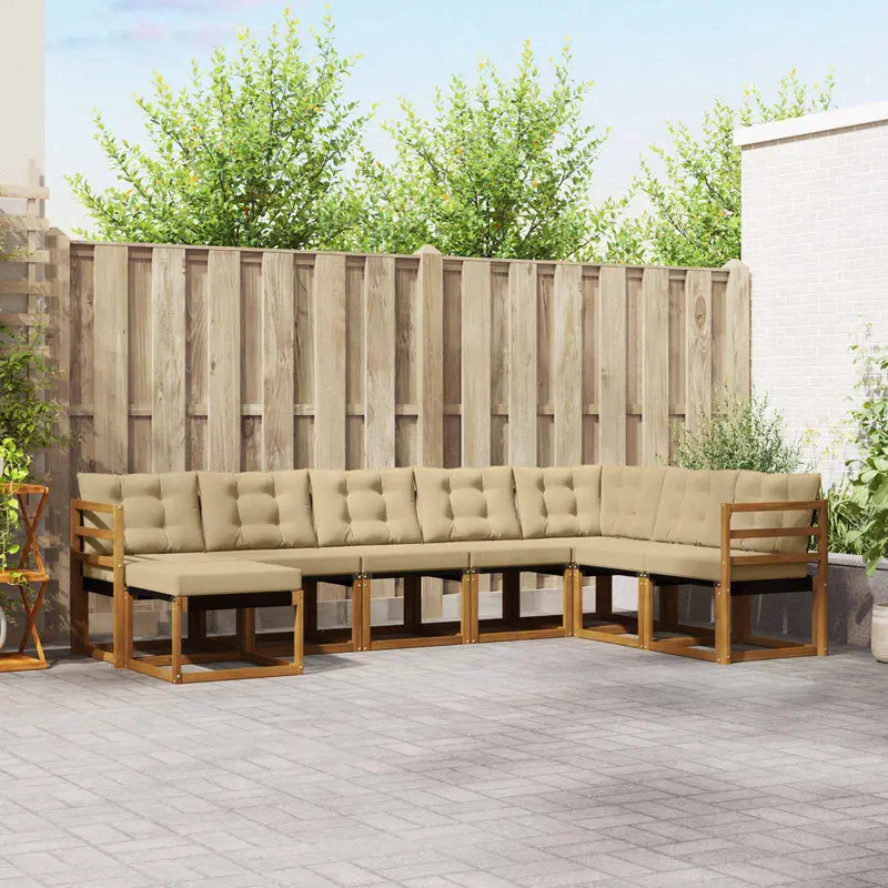 Conjunto de sofás de exterior con cojín 8 pcs Natural y Beige
