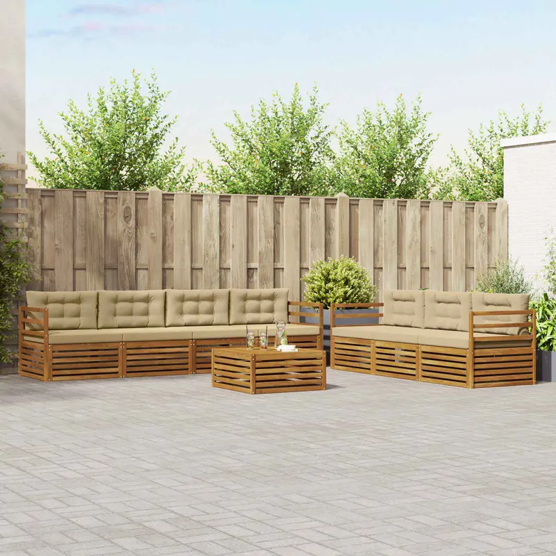 Conjunto de sofás de exterior con cojín 8 pcs Natural y Beige