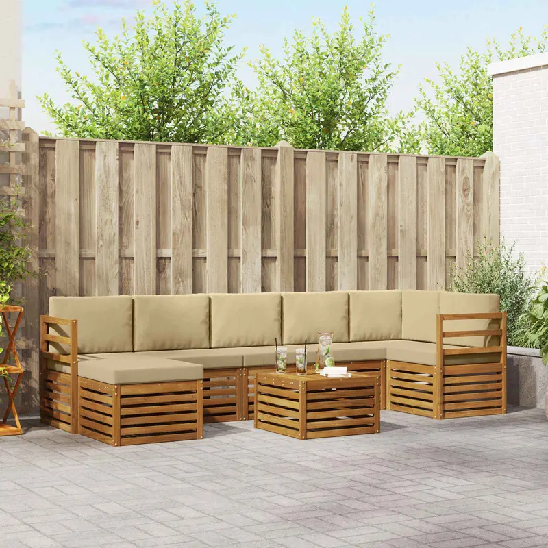 Conjunto de sofás de exterior con cojín 8 pcs Natural y Beige