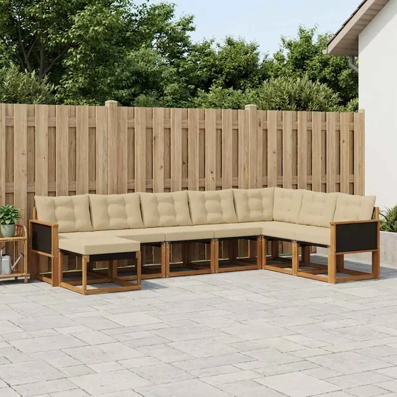 Conjunto de sofás de exterior con cojín 8 pcs Natural y Beige