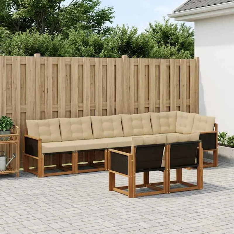 Conjunto de sofás de exterior con cojín 8 pcs Natural y Beige