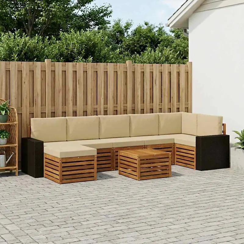 Conjunto de sofás de exterior con cojín 8 pcs Natural y Beige