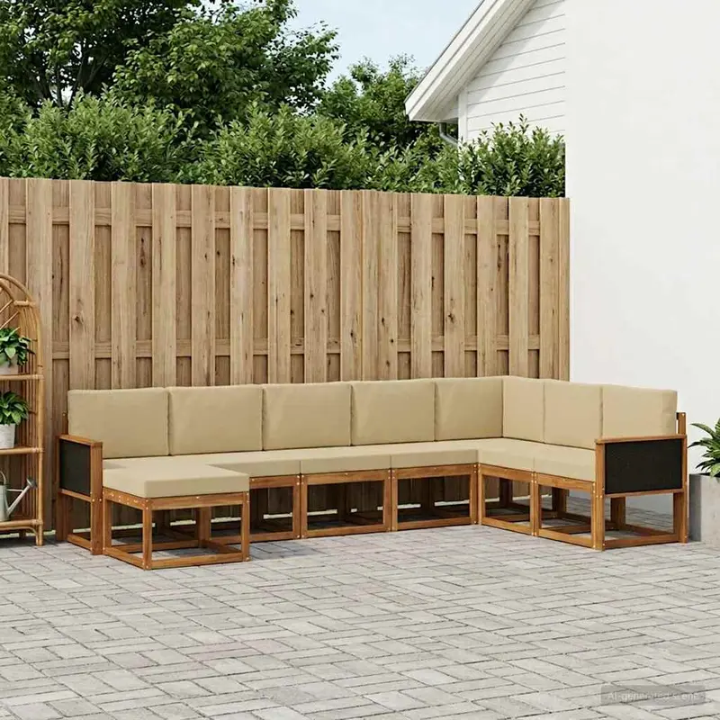Conjunto de sofás de exterior con cojín 8 pcs Natural y Beige