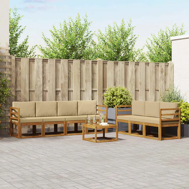 Conjunto de sofás de exterior con cojín 8 pcs Natural y Beige