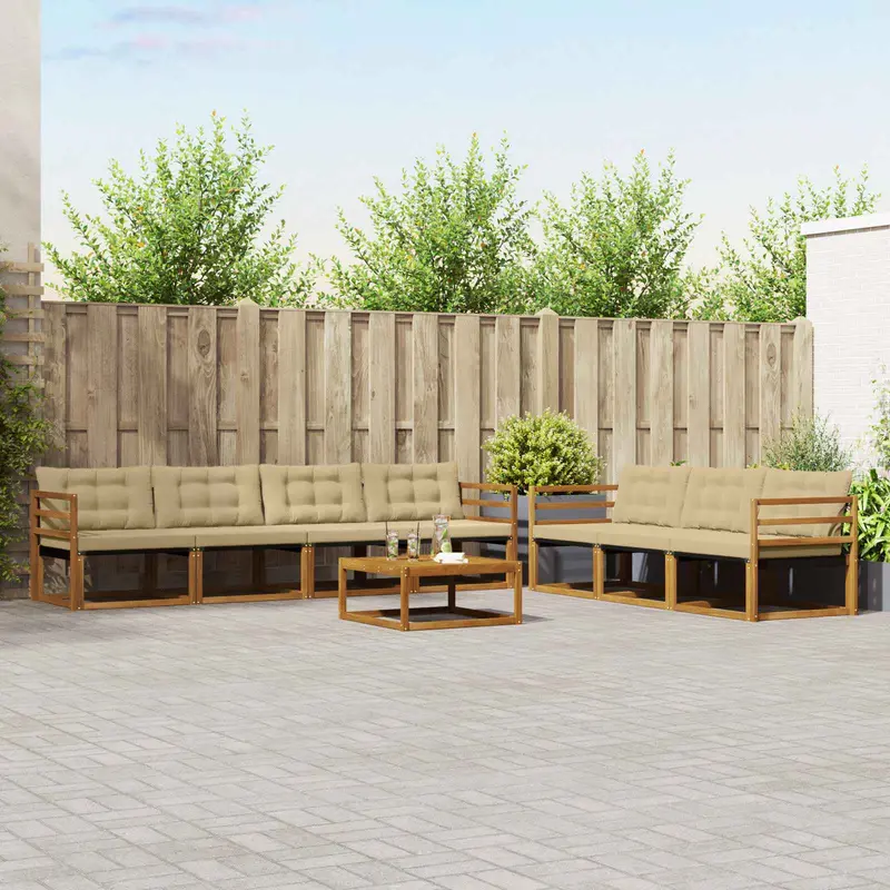 Conjunto de sofás de exterior con cojín 8 pcs Natural y Beige