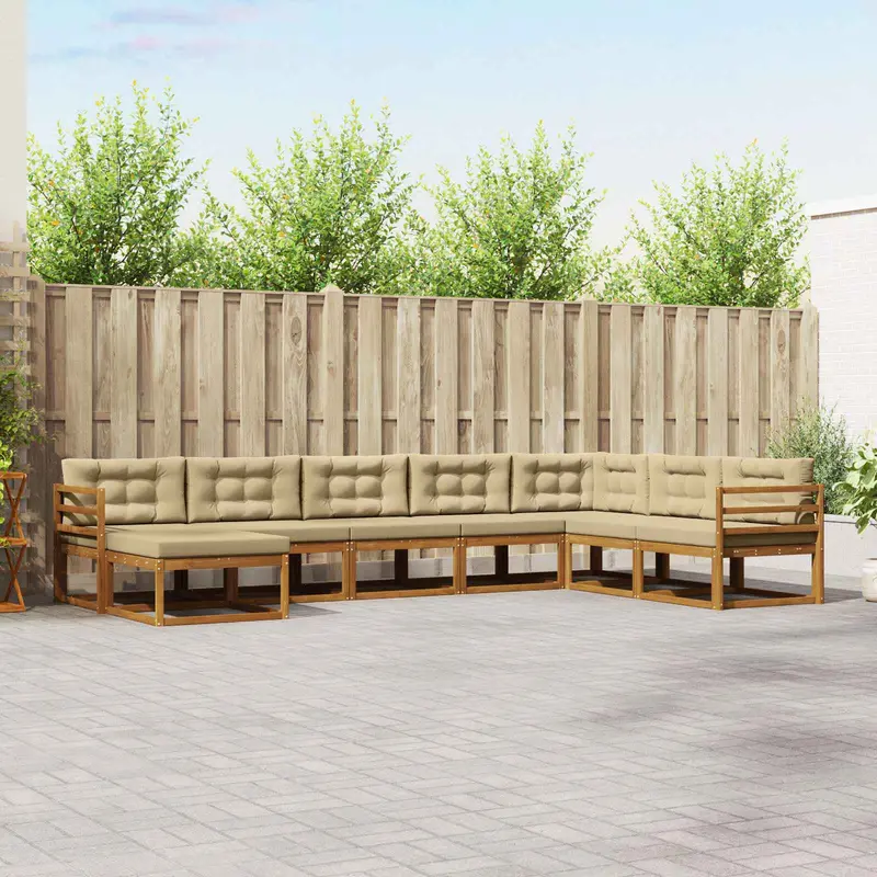 Conjunto de sofás de exterior con cojín 8 pcs Natural y Beige
