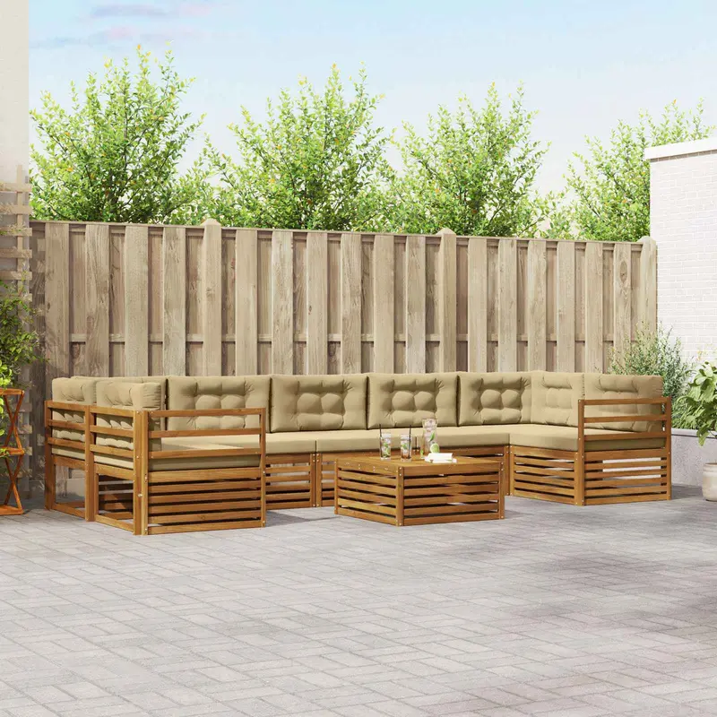 Conjunto de sofás de exterior con cojín 8 pcs Natural y Beige