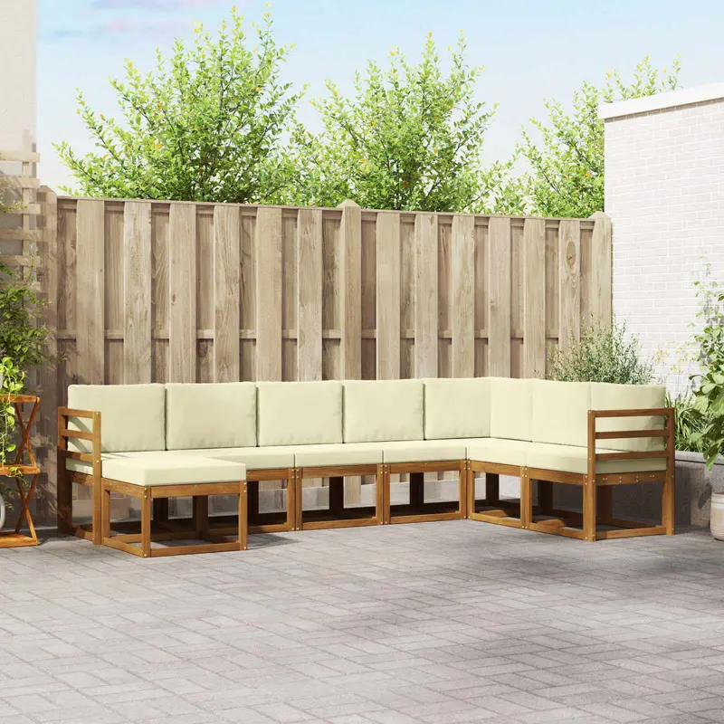 Conjunto de sofás de exterior con cojín 8 pcs Natural y Crema