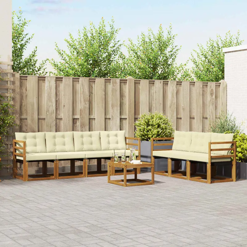 Conjunto de sofás de exterior con cojín 8 pcs Natural y Crema