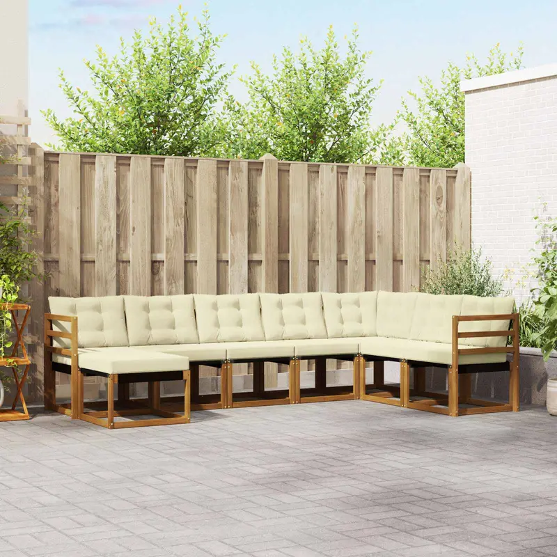 Conjunto de sofás de exterior con cojín 8 pcs Natural y Crema