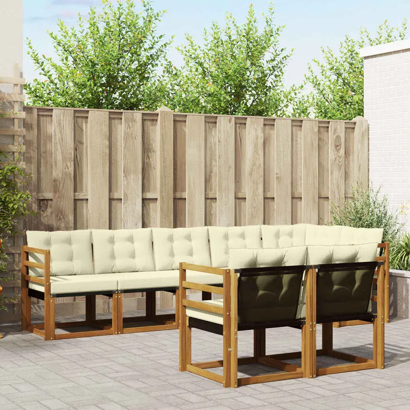 Conjunto de sofás de exterior con cojín 8 pcs Natural y Crema