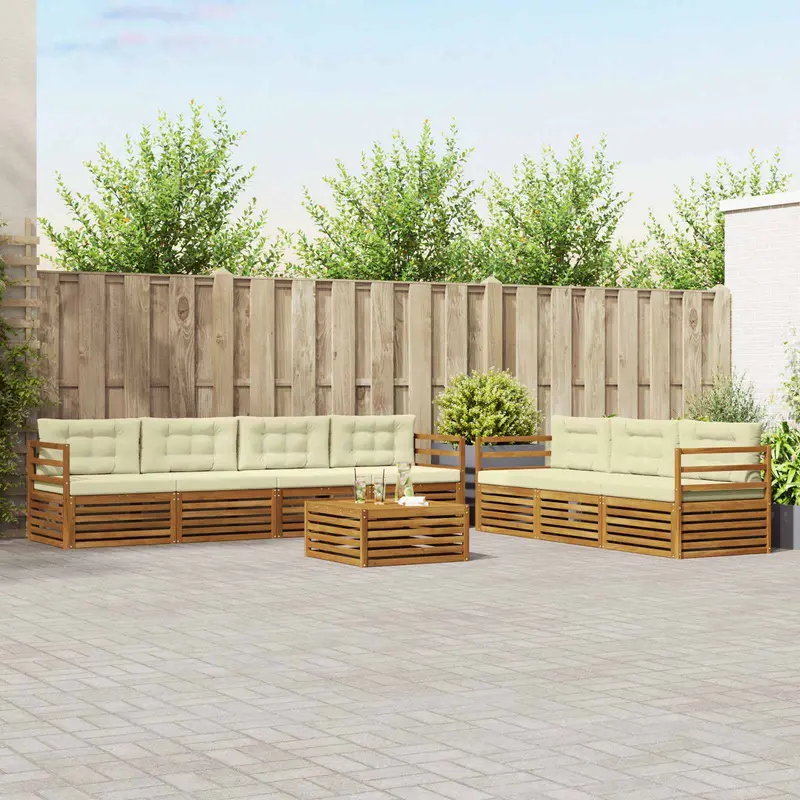 Conjunto de sofás de exterior con cojín 8 pcs Natural y Crema
