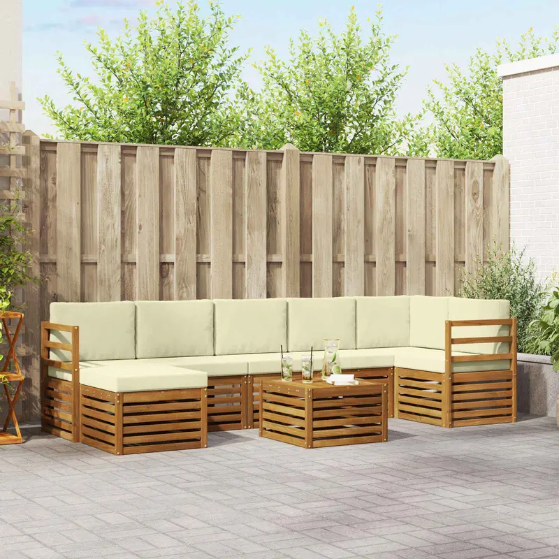 Conjunto de sofás de exterior con cojín 8 pcs Natural y Crema