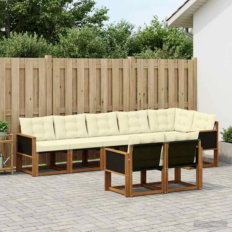 Conjunto de sofás de exterior con cojín 8 pcs Natural y Crema