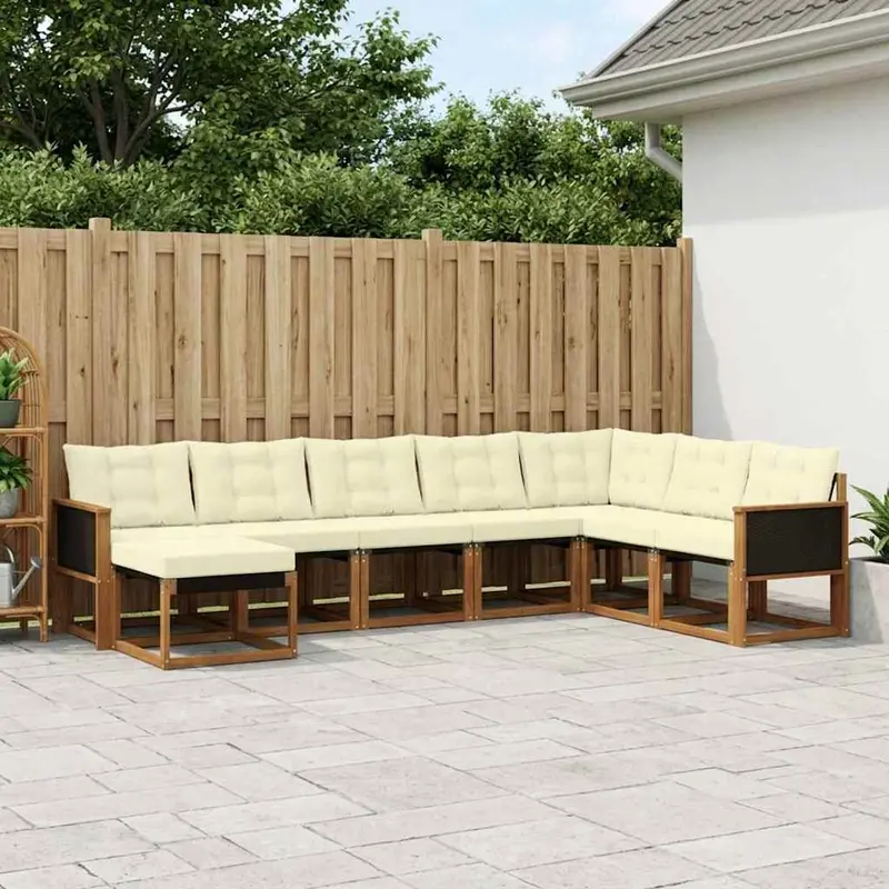 Conjunto de sofás de exterior con cojín 8 pcs Natural y Crema
