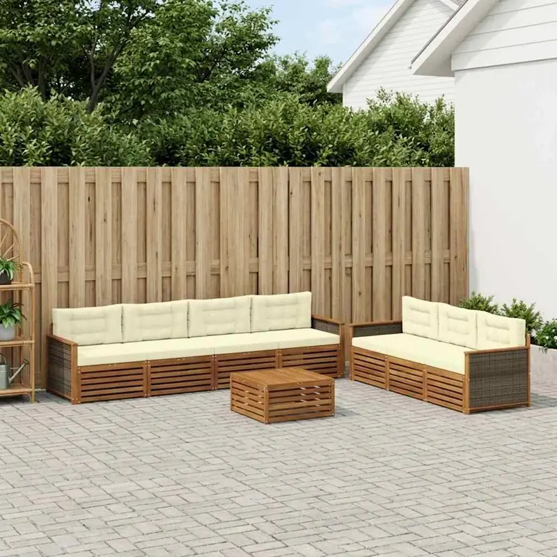 Conjunto de sofás de exterior con cojín 8 pcs Natural y Crema