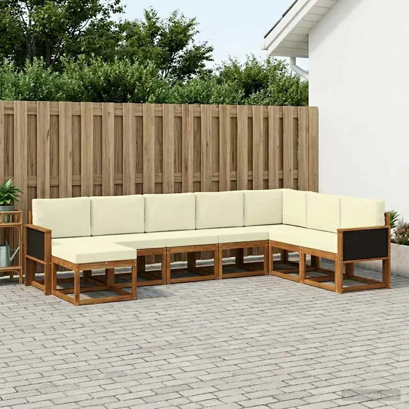 Conjunto de sofás de exterior con cojín 8 pcs Natural y Crema