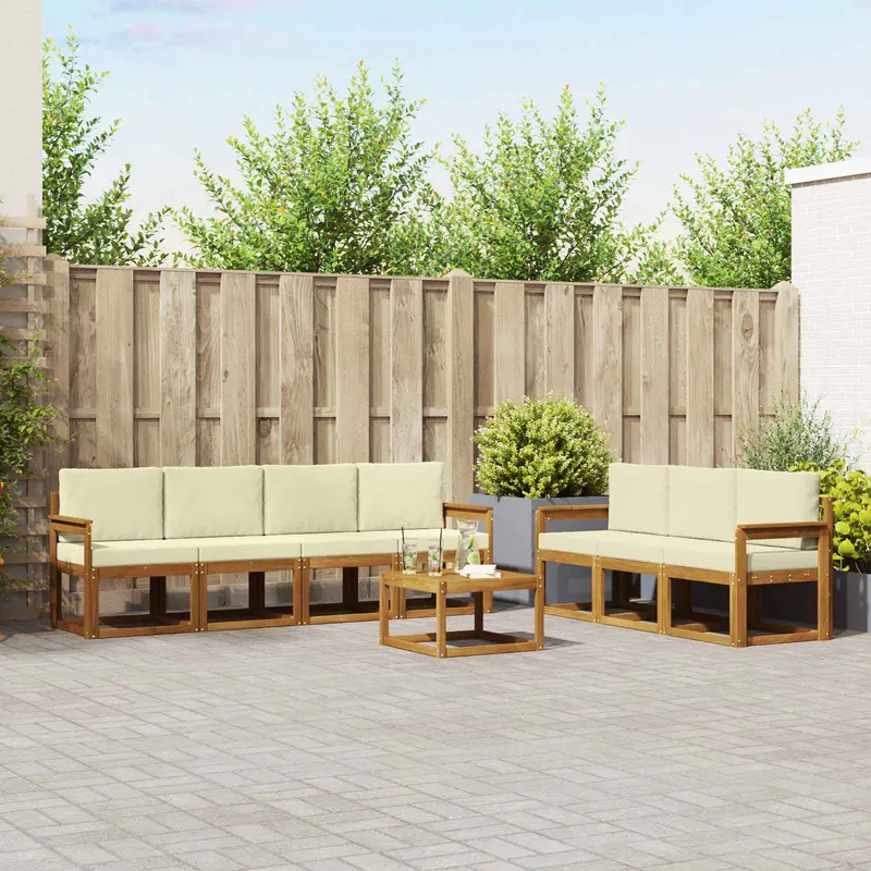 Conjunto de sofás de exterior con cojín 8 pcs Natural y Crema